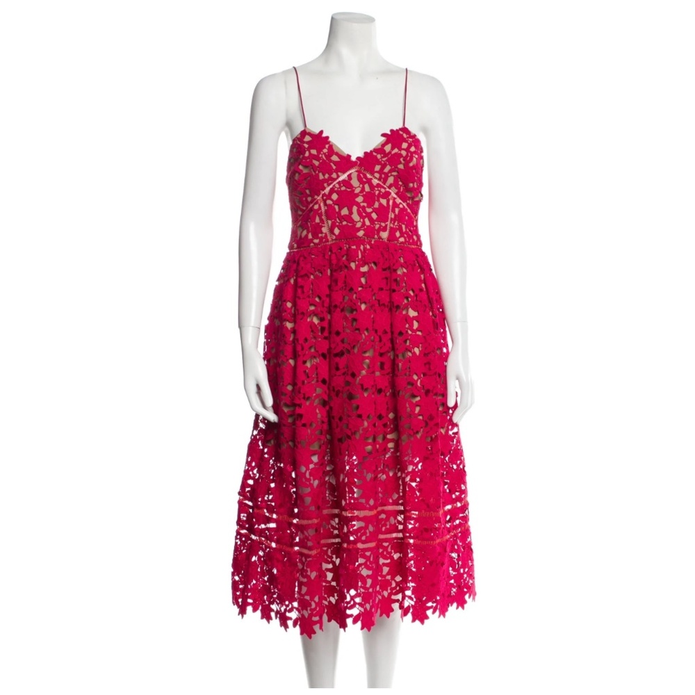 NWT - Self-portrait Red Azalea Floral Guipure Lace Midi Dress New Size 8
